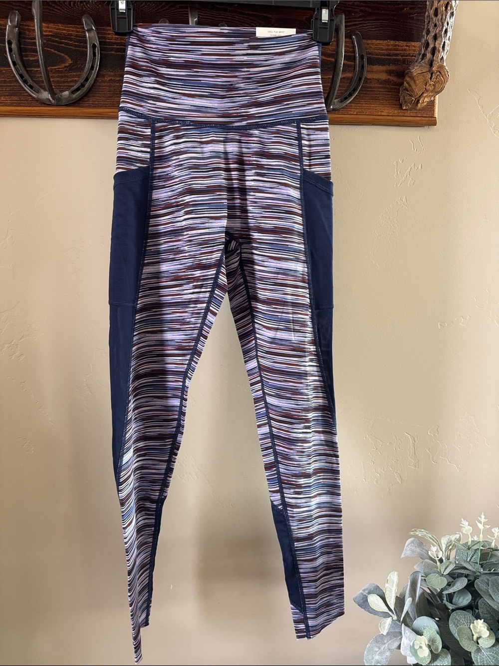 aerie Striped Purple & Navy Pocket Leggings